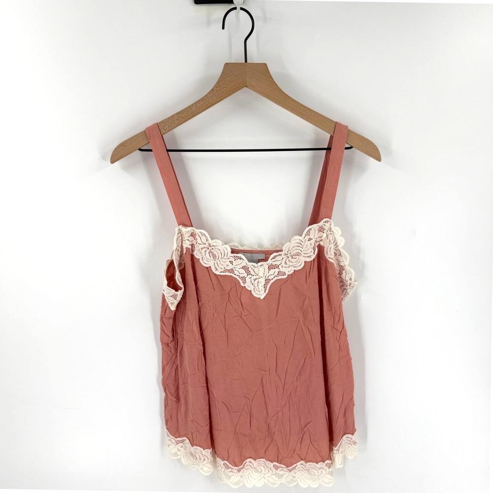 H&M Cami Tank Top Pink Size 10 Lace Trim Sleeveless Viscose Coquette Boho